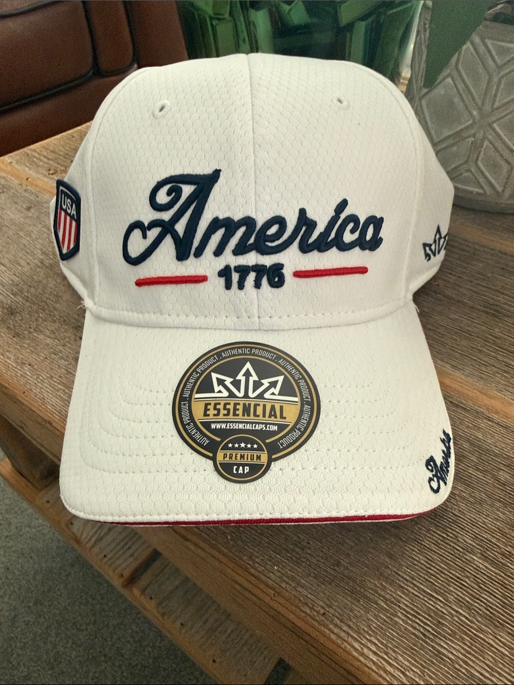 NWT America 1776 White Baseball Cap with Red & Navy Accents